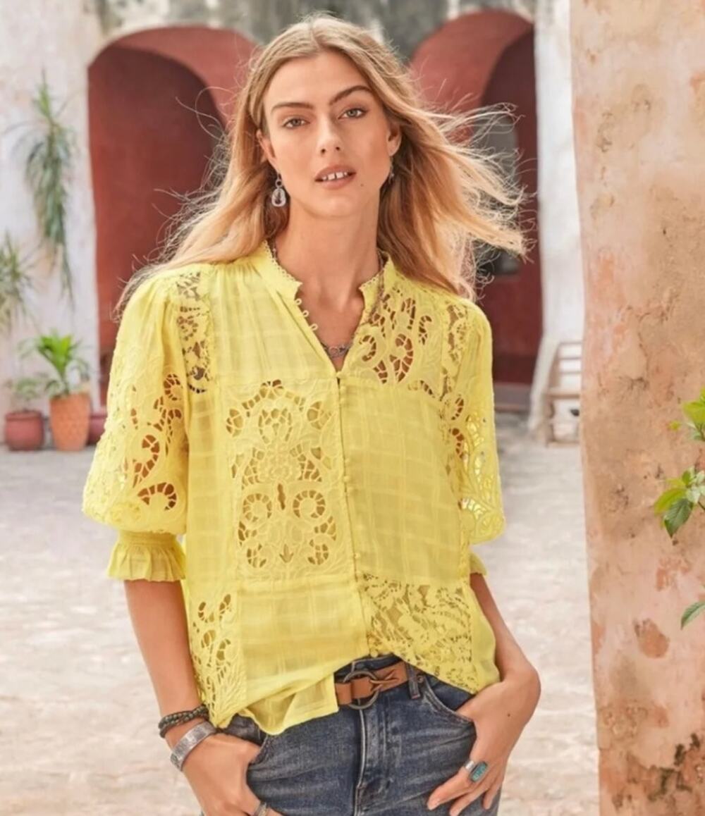 NWT Sundance Garbo Yellow Lace Top Size Large